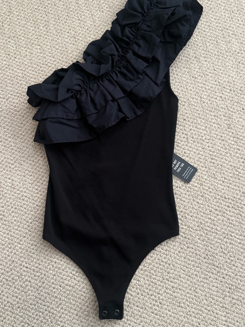 Express Women’s one-shoulder Black Ruffled Thong Bodysuit